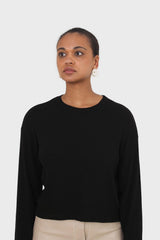 Black semi sheer vertical striped long sleeved top