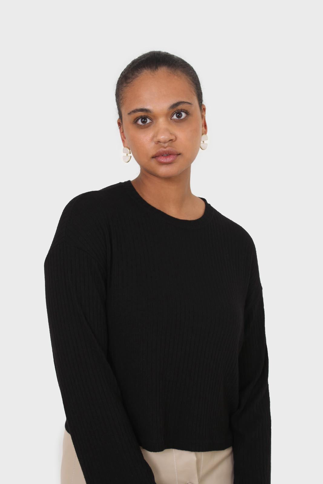 Black semi sheer vertical striped long sleeved top