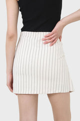 Cream and black pinstripe wrap mini skirt