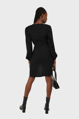 Black plunging neck wrap waist midi dress