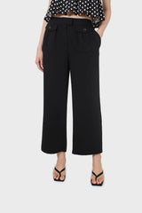 Black flap pocket wide leg smart trousers
