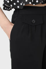 Black flap pocket wide leg smart trousers