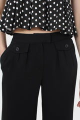 Black flap pocket wide leg smart trousers