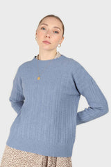 Blue patterned brush crew neck jumper