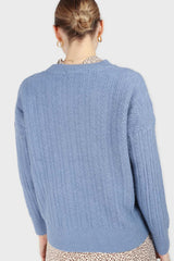 Blue patterned brush crew neck jumper