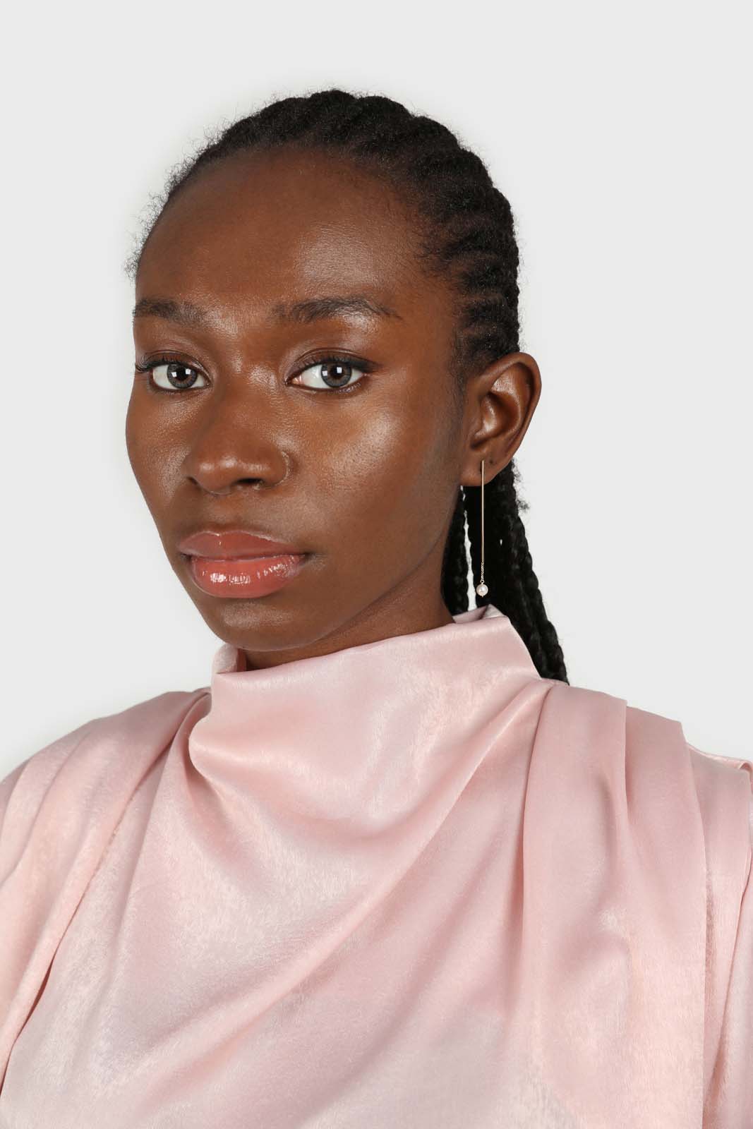 Pink wide shoulder drape detail high neck blouse