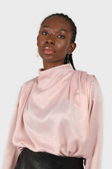 Pink wide shoulder drape detail high neck blouse