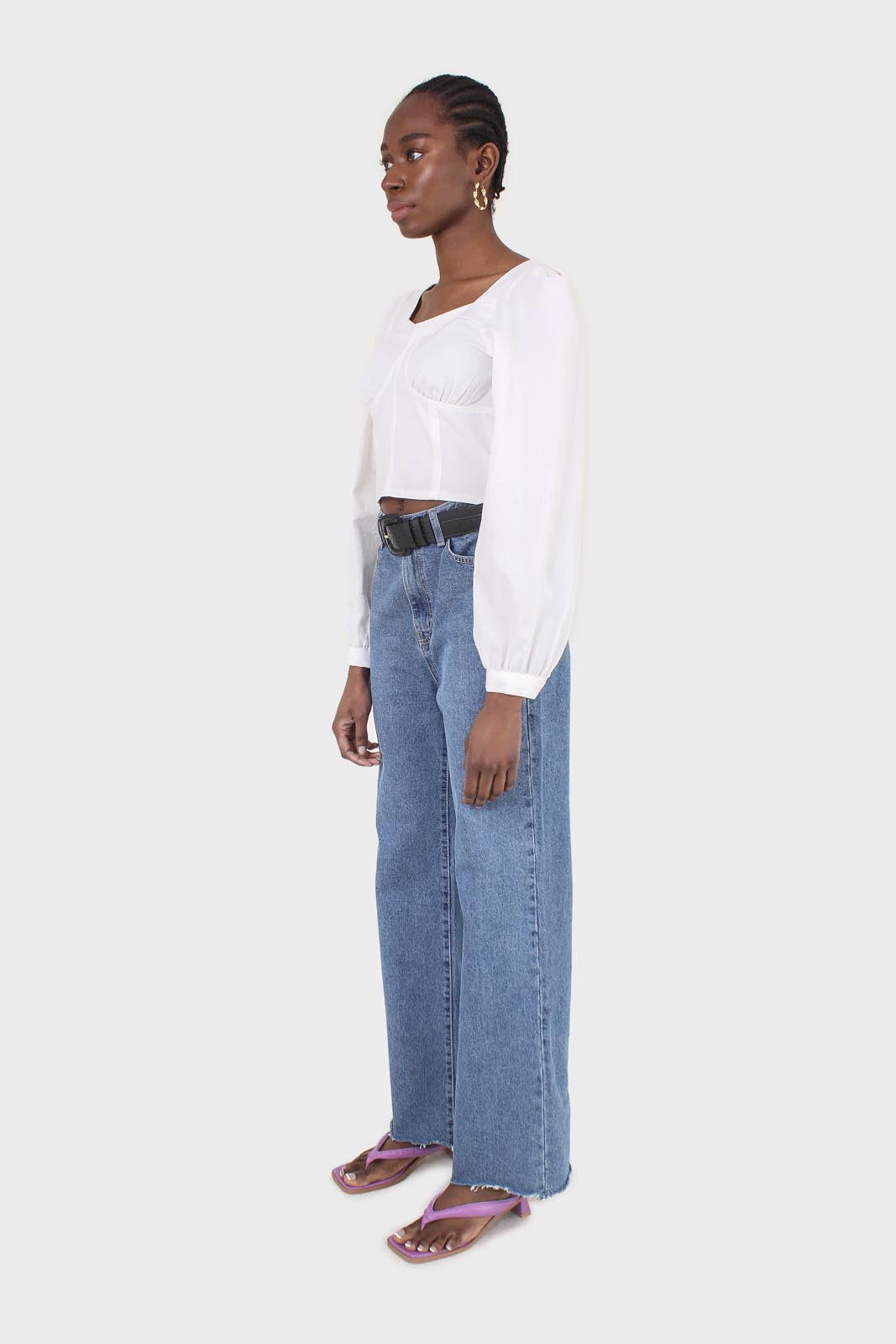 White corset long sleeved cropped top