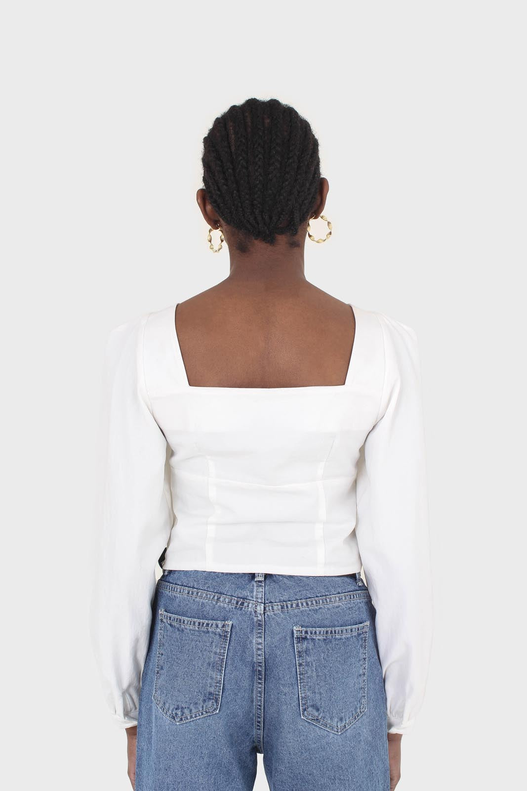 White corset long sleeved cropped top