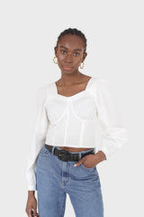 White corset long sleeved cropped top