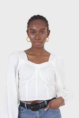 White corset long sleeved cropped top