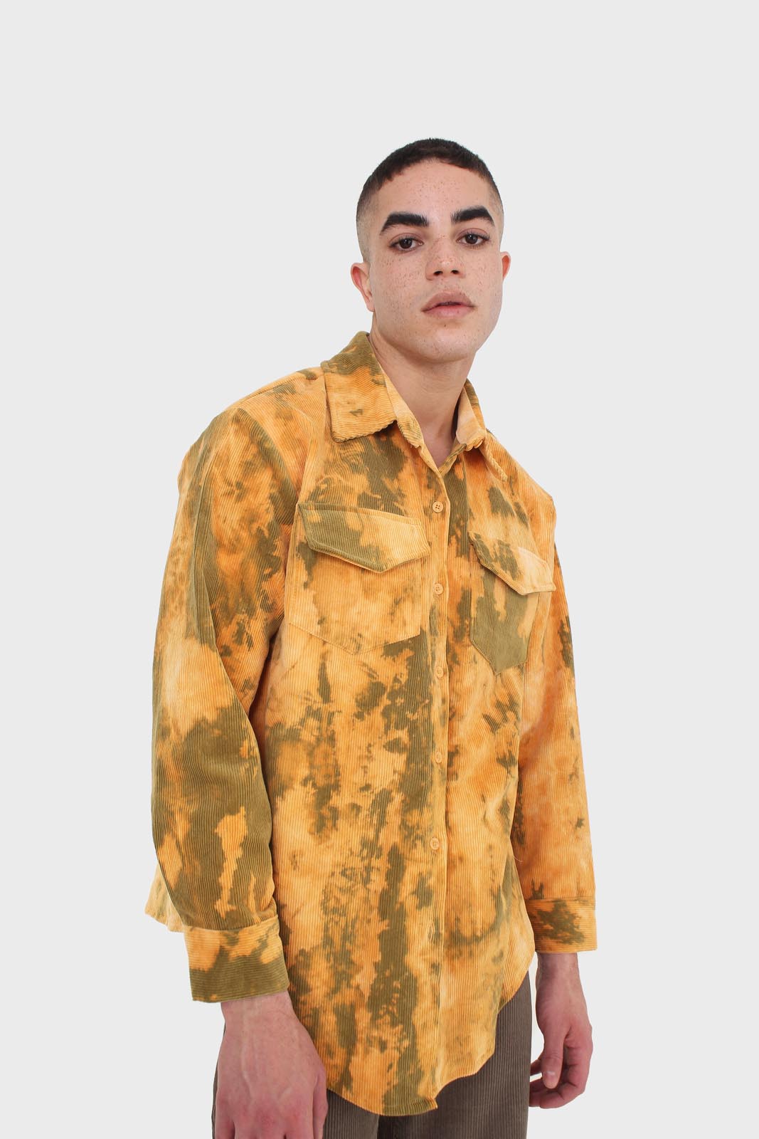 Orange and khaki tie dye tie waist shirt jacket