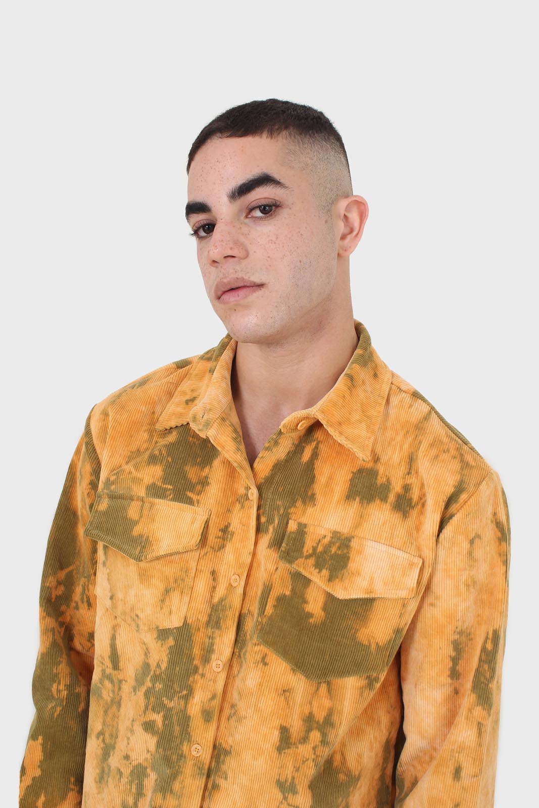 Orange and khaki tie dye tie waist shirt jacket