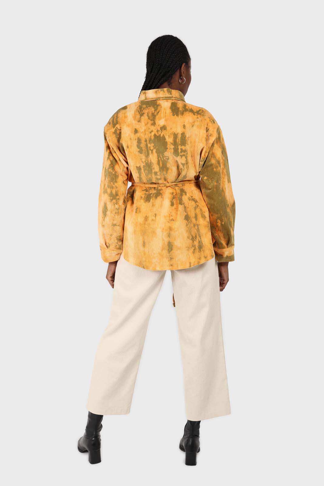 Orange and khaki tie dye tie waist shirt jacket