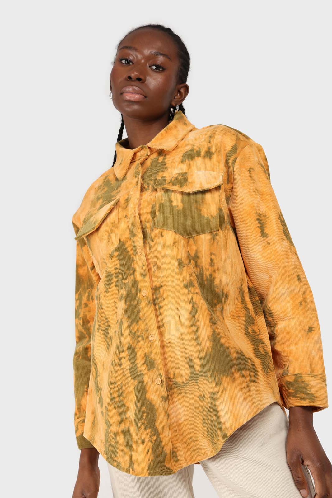 Orange and khaki tie dye tie waist shirt jacket