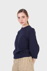 Navy sharp seamed 3/4 sleeve top