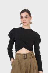 Black twist front long sleeved top