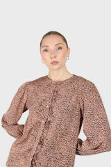 Dusty pink leopard print ruffle long sleeved shirt