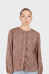 Dusty pink leopard print ruffle long sleeved shirt