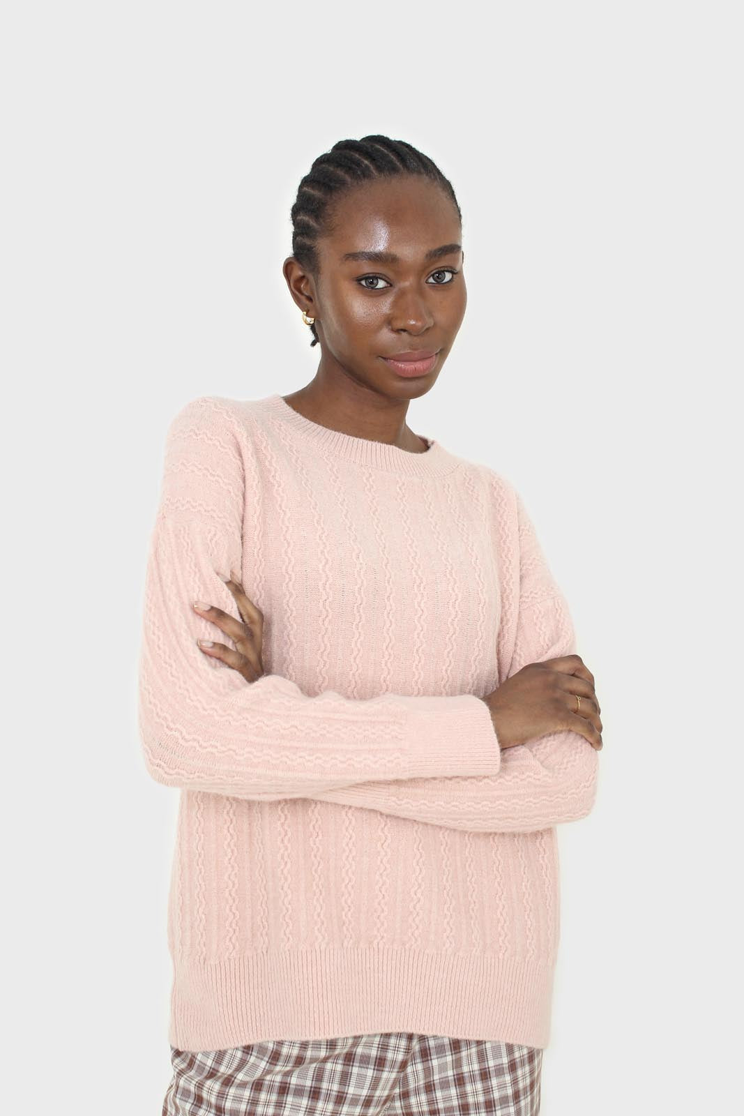 Pink patterned brush crew neck jumper