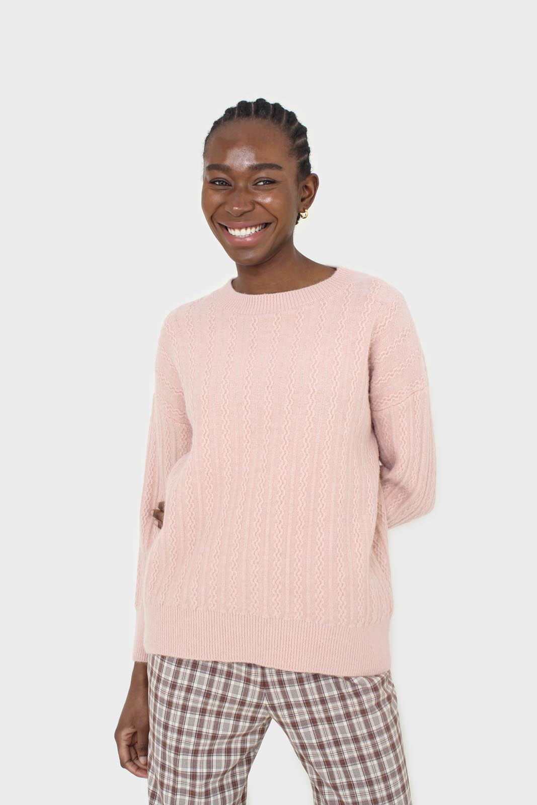 Pink patterned brush crew neck jumper
