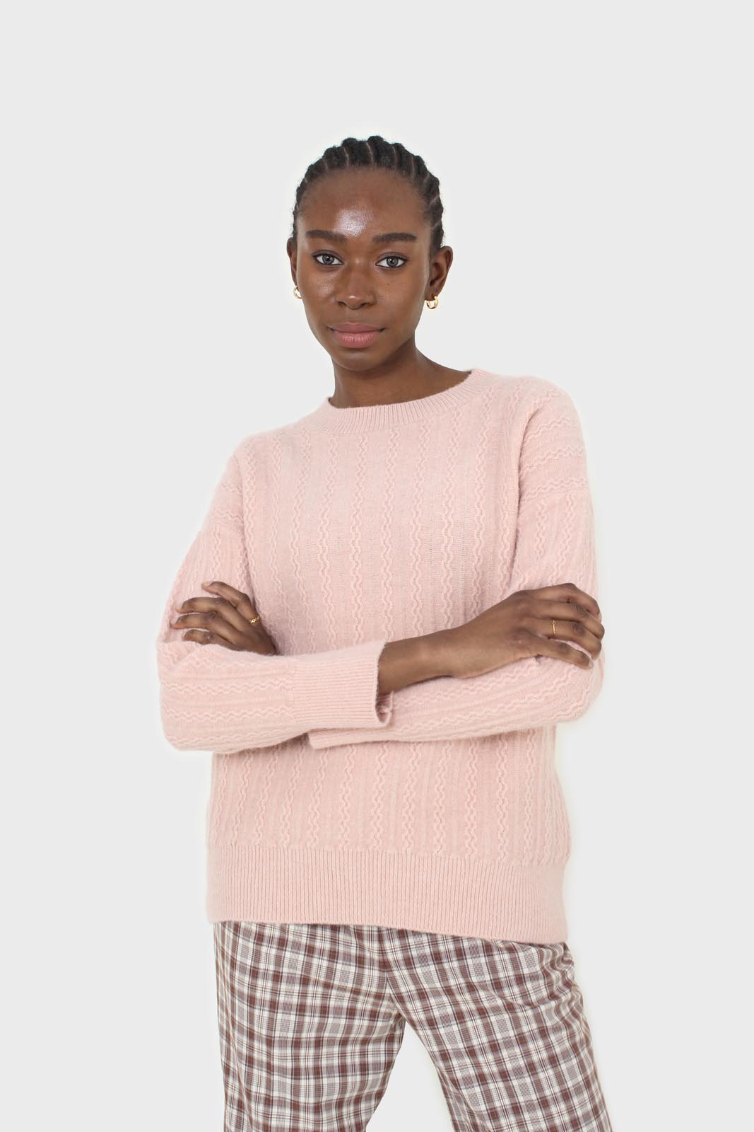 Pink patterned brush crew neck jumper