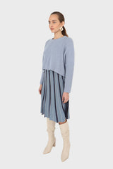 Blue and black blanket stitch midi skirt