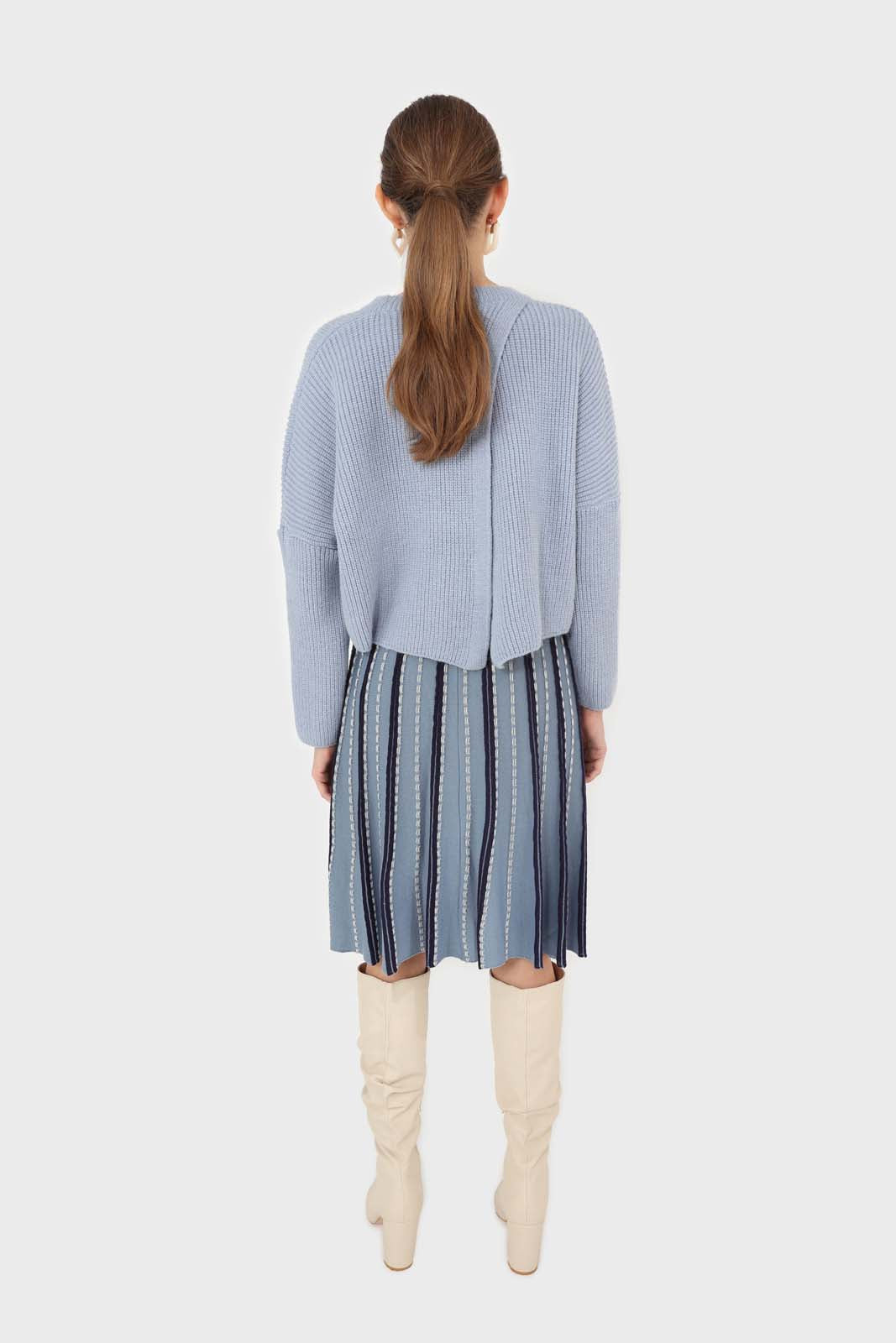 Blue and black blanket stitch midi skirt