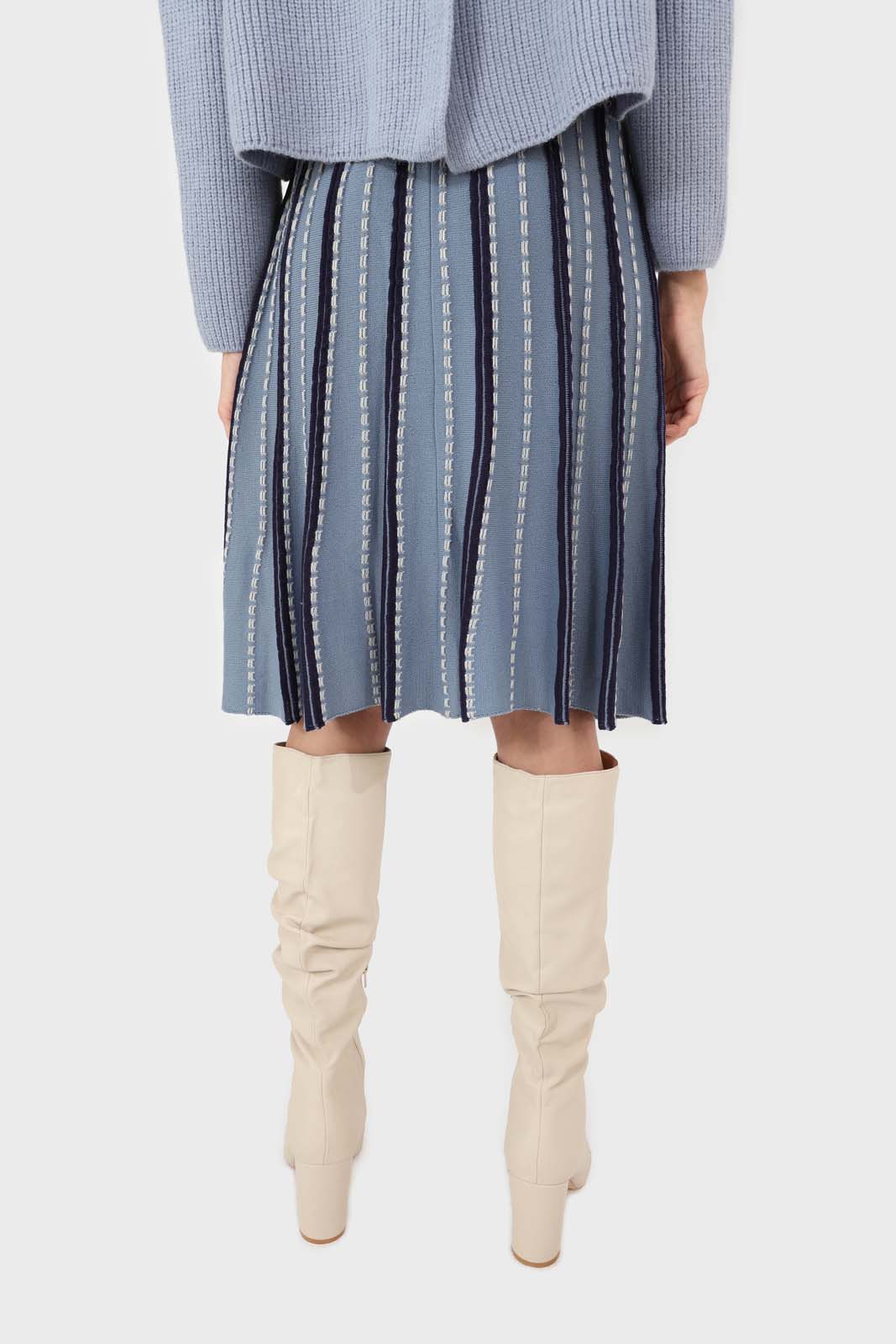 Blue and black blanket stitch midi skirt