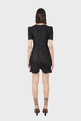 Black ruched short sleeved mini dress