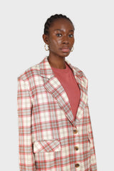 Bright pink grey and white checked blazer