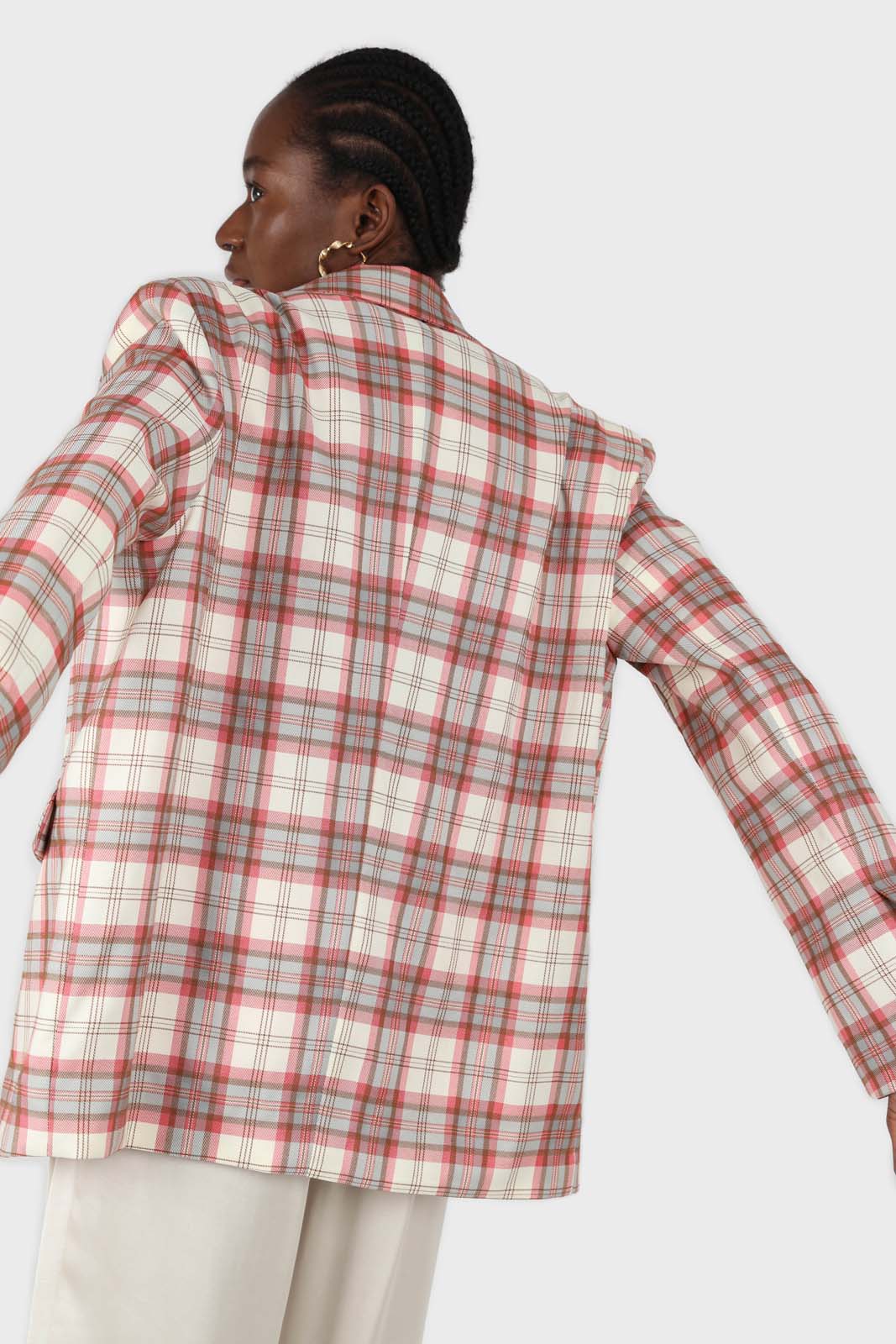 Bright pink grey and white checked blazer
