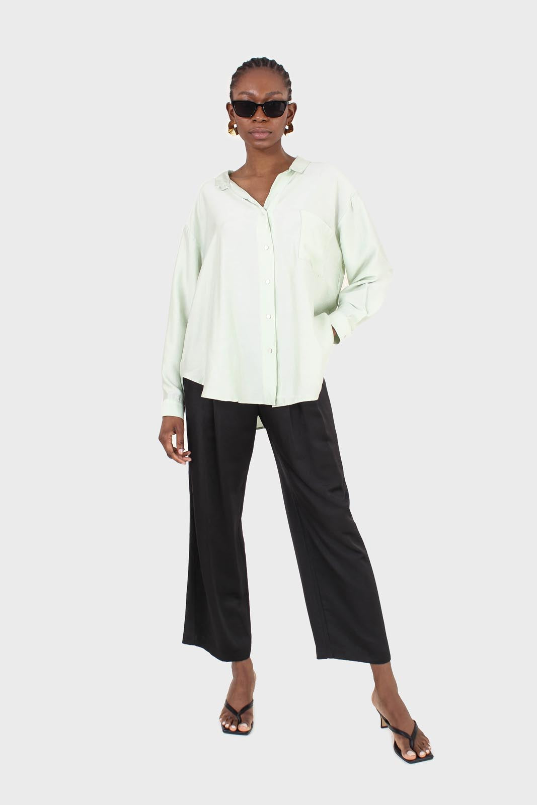 Mint green semi sheer pocket shirt