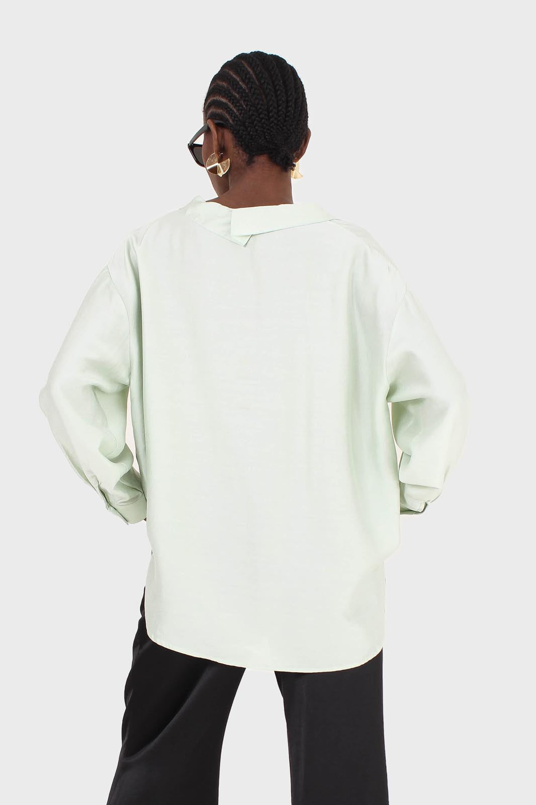 Mint green semi sheer pocket shirt