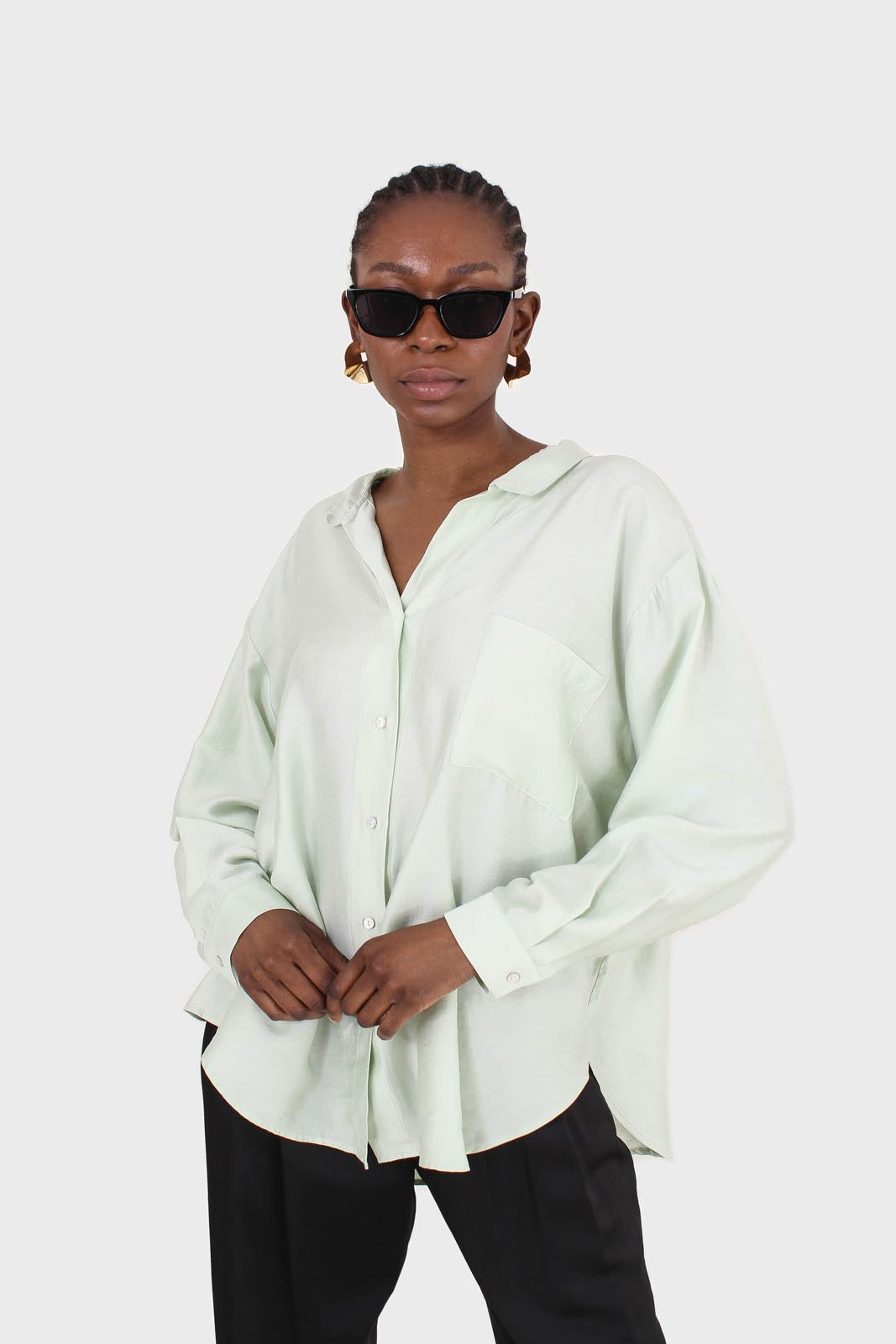 Mint green semi sheer pocket shirt
