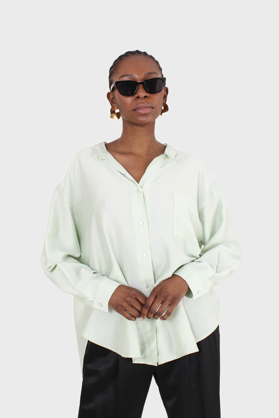 Mint green semi sheer pocket shirt