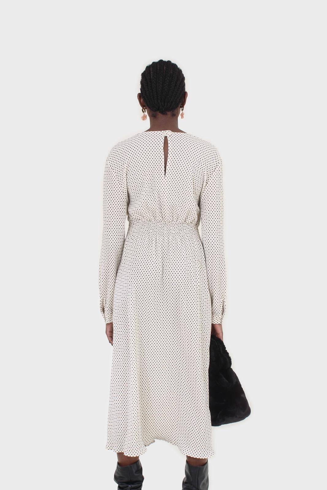 Ivory and black polka dot ribbed maxi dress