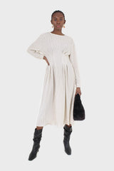 Ivory and black polka dot ribbed maxi dress