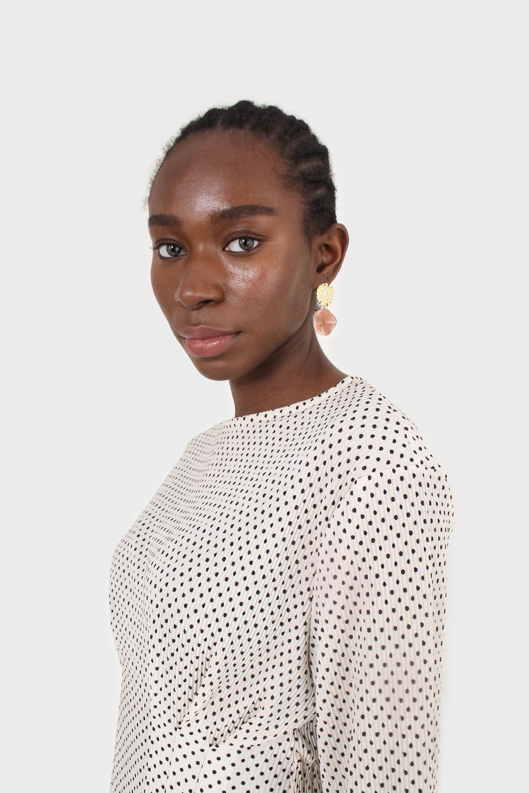 Ivory and black polka dot ribbed maxi dress