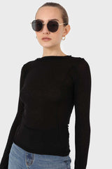 Black jersey frill seam long sleeved top