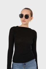 Black jersey frill seam long sleeved top