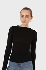 Black jersey frill seam long sleeved top