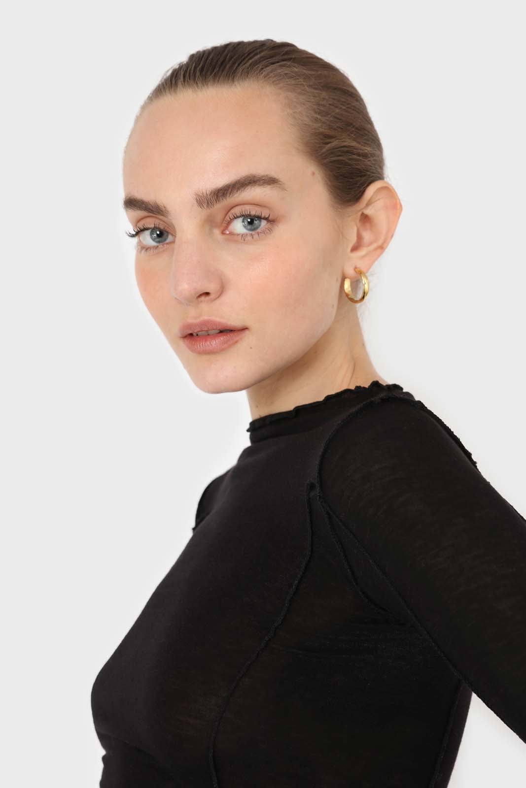 Black jersey frill seam long sleeved top