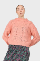 Pink lace knit fuzzy jumper