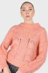 Pink lace knit fuzzy jumper