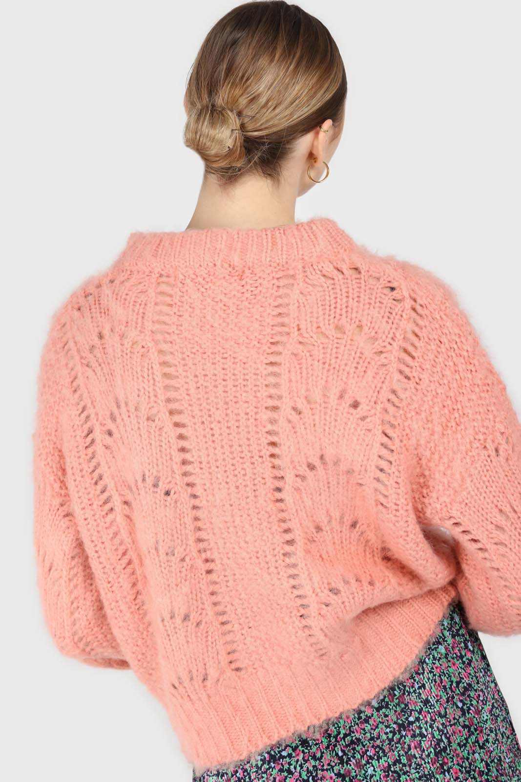 Pink lace knit fuzzy jumper
