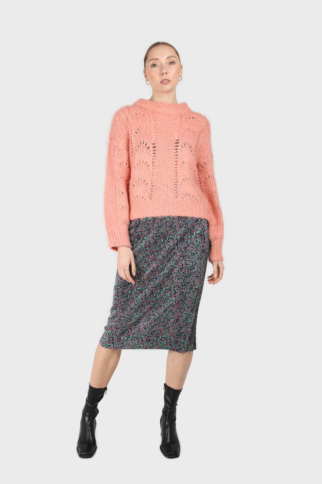 Pink lace knit fuzzy jumper