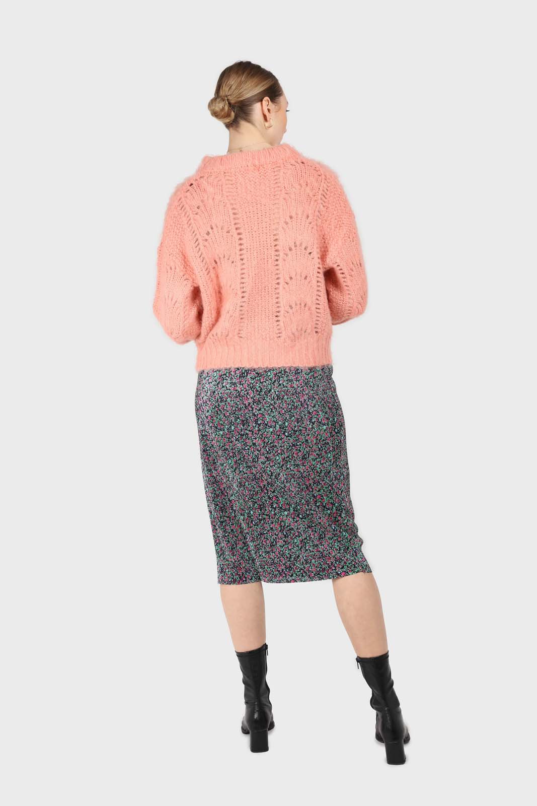 Pink lace knit fuzzy jumper