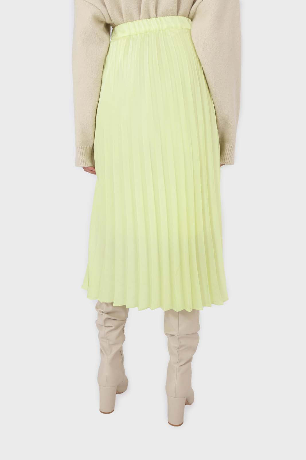 Lemon yellow silky pleated maxi skirt