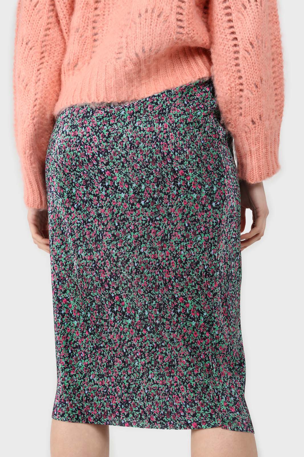 Black and pink floral ribbed maxi skirt